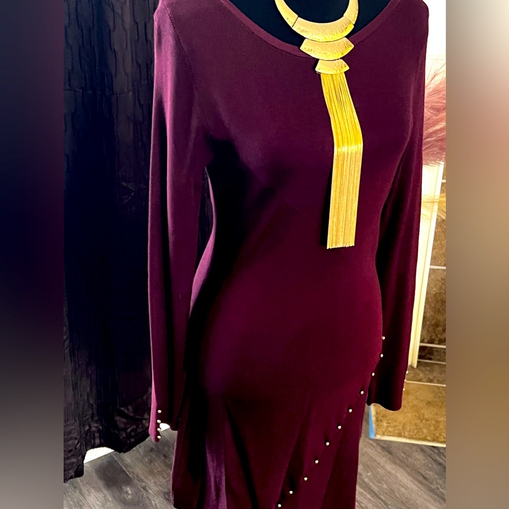NEW Unworn WHBM Long Sleeve Button Detail Tunic Dark Burgundy - size Small